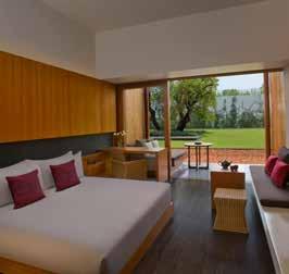 ACCOMMODATION Housed in a striking modern building of wood and expansive glass, 84 sleekly designed rooms and suites each boast a private balcony or terrace, where guests can relax on their oversized