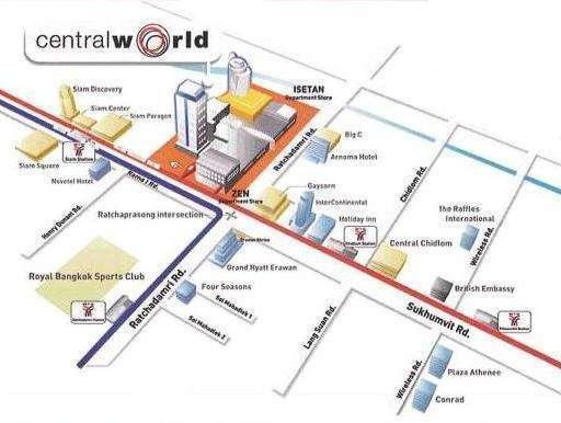 Location Map CentralWorld is located near BTS (skytrain) station Chidlom Ratchaprasong is the