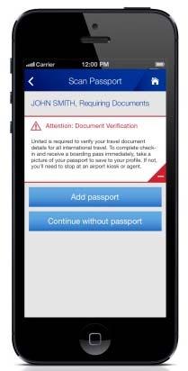 United Mobile App Passport Scanning Travelers