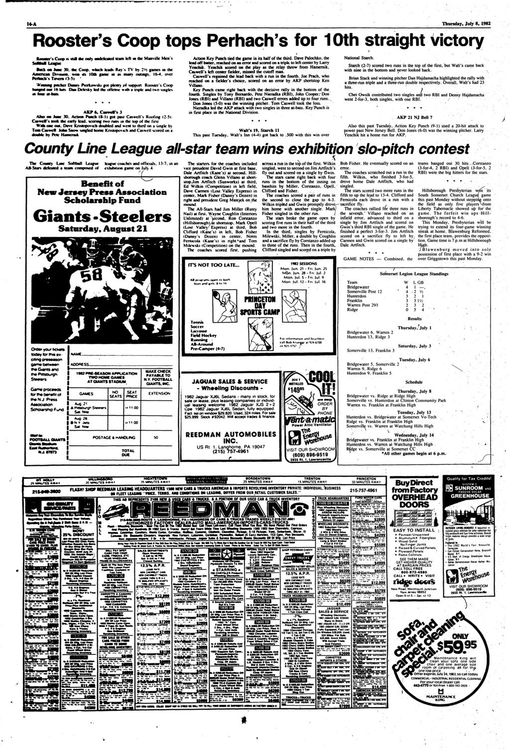 U-A Thursday, July 8, 1982 Rooster's Coop tops Perhach's for 10th straight victory ftotmot C<**> M -am UK «*> wkvatcrf team left n the MJJBYIUC Men* Rtdk m JWK JQL Coop, wfatc* lead* ifcrj* T V bv