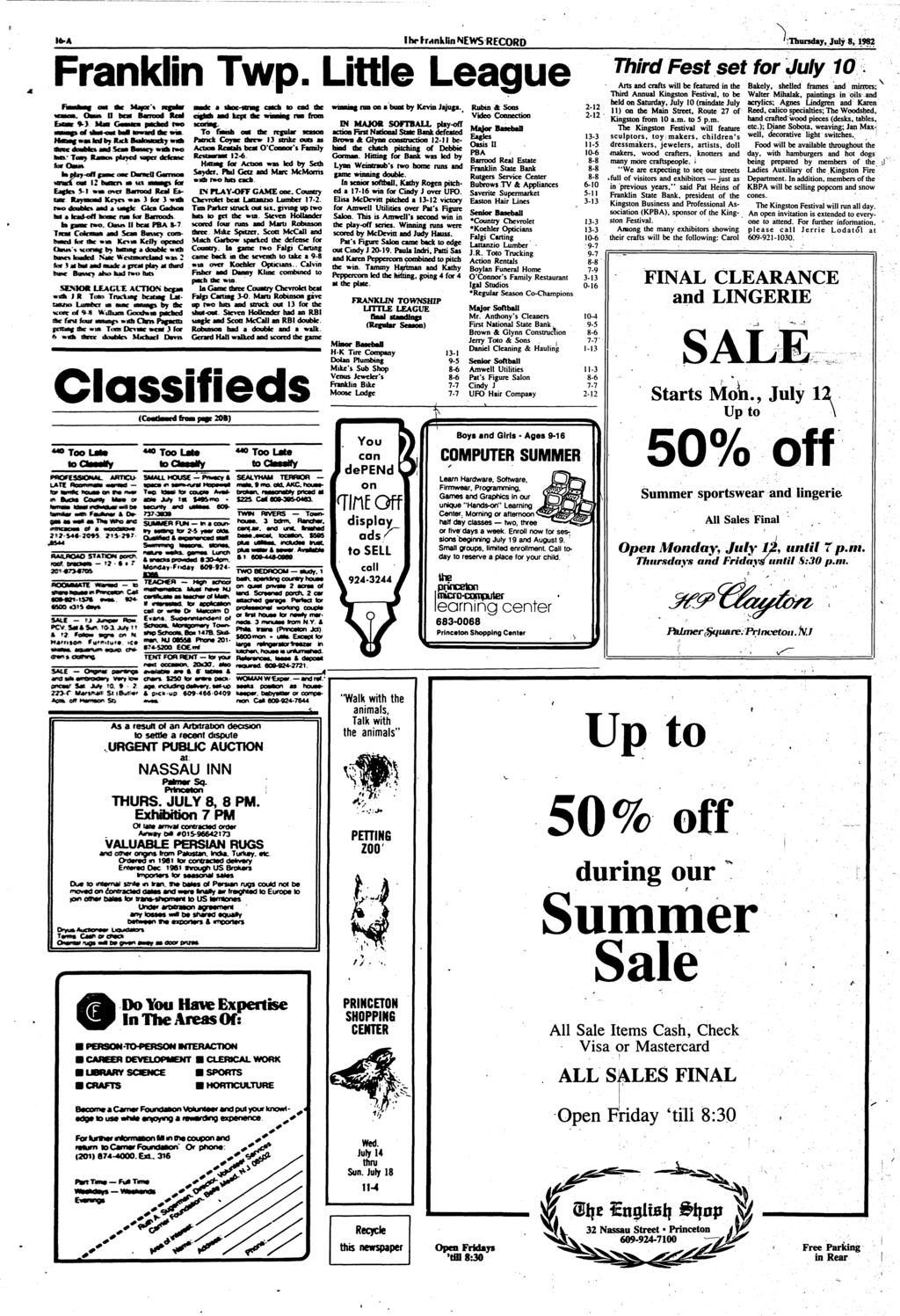 I*.* I hr Franklin NEWS RECORD Thursday, July 8,1982 ^ wb % I " # fcbl«h%i^ fcb%^%*2^^^^^ Arts and crafts will be featured in the Bakely, shelledframes andmmirrors; ^* ^^^^^ Third THirH Annual