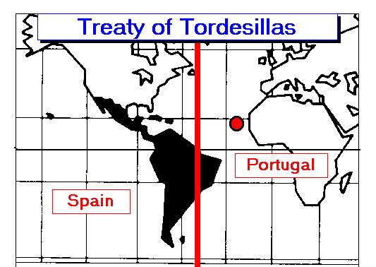 PORTUGUESE RULE Treaty of Tordesillas of 1494 divided the Atlantic between Spain and