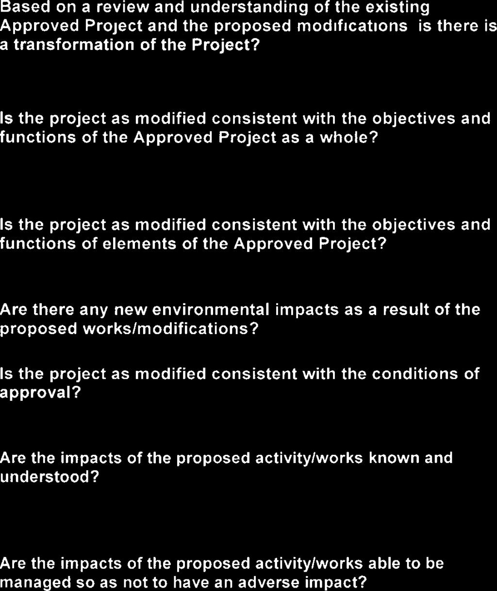 Are the impacts of the proposed activity/works able to be managed so as not to have an adverse impact? No. The proposed works would not transform the project.