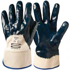 I 9 10 Cotton Blue 24-26 cm Packaging: Pair (12/120) Art: 114.0167 WORK GLOVES 10 coating, open back with pasted cuff For rough work: best in dry and strongly abrasive conditions. Good ventilaton.
