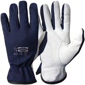 , 511 7 8 9 10 11 Goatskin (Palm) Nylon (Back) Synthetic liner (Fully lined) Suitable for: Assembly/fine work in cold conditions. Blue, White 22-25 cm Packaging: Pair (12/120) 1121 X20 Art: 113.