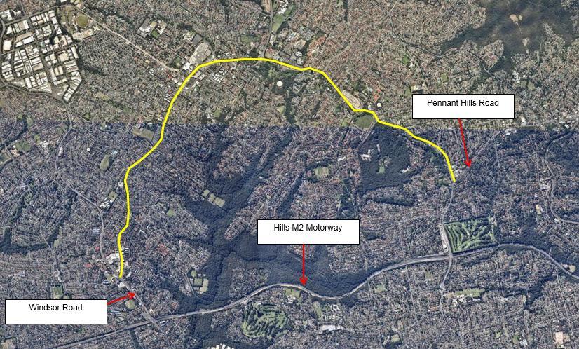 Primary detour route closure of the Hills M2 eastbound off ramp to Pennant Hills Road Detour via Castle Hill Road,