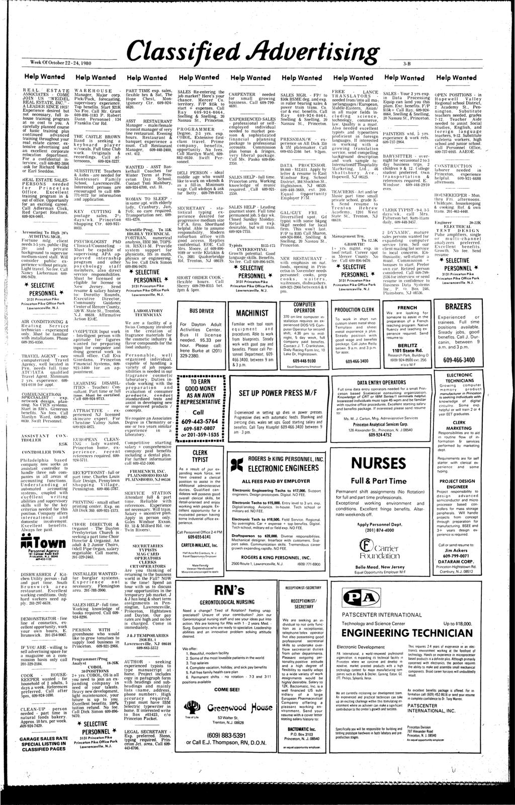 Classified Advertising Week Of October 22-24,1980. J ^^T 3-B Help Wanted Help Wanted Help Wanted Help Wanted Help Wanted Help Wanted Help Wanted Help Wanted Help Wanted I i i i REAL.
