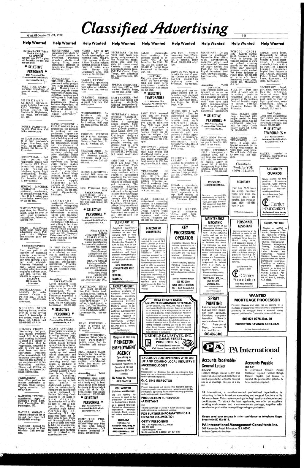 Week Of October 22-24,1980 Classified Advertising 5-B Help Wanted Help Wanted Help Wanted Help Wanted Help Wanted Help Wanted Help Wanted Help Wanted Help Wanted Keypunch/CRT To$l75 DATA ENTRY/