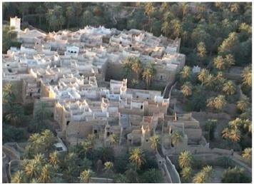 Slika 22. Stari Ghadames (Alabid J., et al., 2014) U Ghadamesu, kuće su ravnog tipa sa dvorištima, sa podnim površinama od 40 do 80 m 2, skoro kockastog oblika i praktično identičnog dizajna.