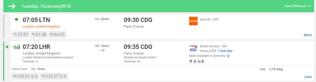 Booking a flight View the further flight information including