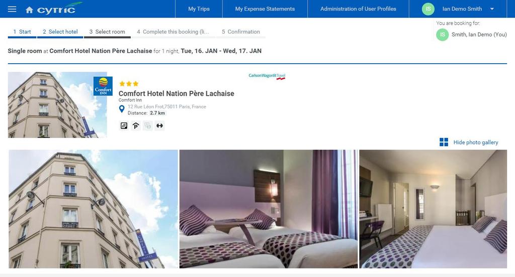 Booking a hotel Once the hotel has been selected you can view photos,