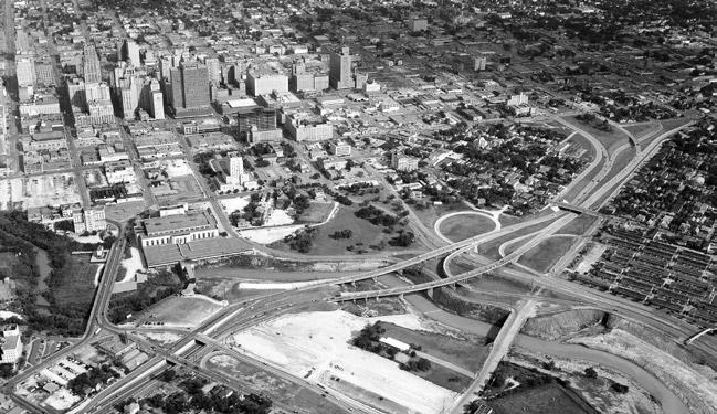 (Photo: Greater Houston Partnership) The first downtown freeway: This short section of IH 45 on the west side of downtown