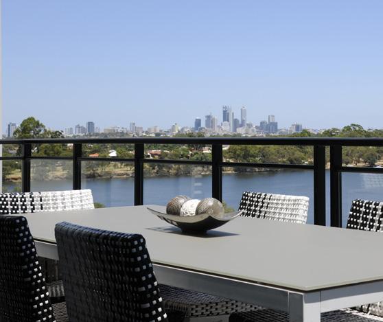 Apartments overlook the river, city or surrounding parklands.