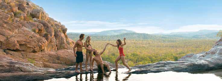 The Top End KAKADU NATIONAL PARK Gunlom Plunge Pool, Kakadu National Park Dramatic escarpments, pristine landscapes, cascading waterfalls, Aboriginal rock art and abundant wildlife, Kakadu National