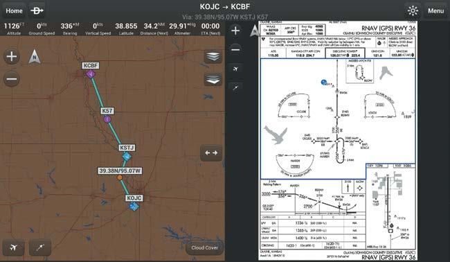 Fly SPLIT-SCREEN The split-screen option allows the Map Page to be divided between the Map Pane and one of six options including Widgets, Panel, Charts, or SafeTaxi.