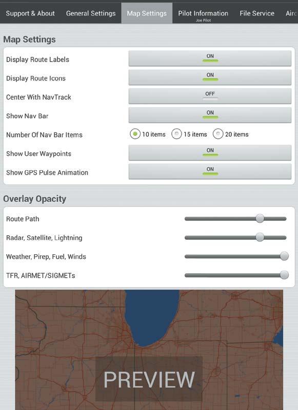 Overview MAP SETTINGS The Map Settings tab provides setting for Route symbols and Overlay Opacity.
