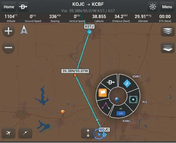 Overview Route Icon User Waypoint WX Station Pin PILOT AND AIRCRAFT INFO Flight Plan Symbols Nav Bar Route Label Radial Menu NOTE: A data connection (i.e., Wi-Fi or cellular) is required to file flight plans.
