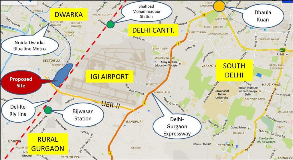 Figure 2: Bird's Eye view of Project site From the figure above the following facts may be concluded: The Project Site is located in South-West of Delhi, within Planning Zone (Division) K-II of the