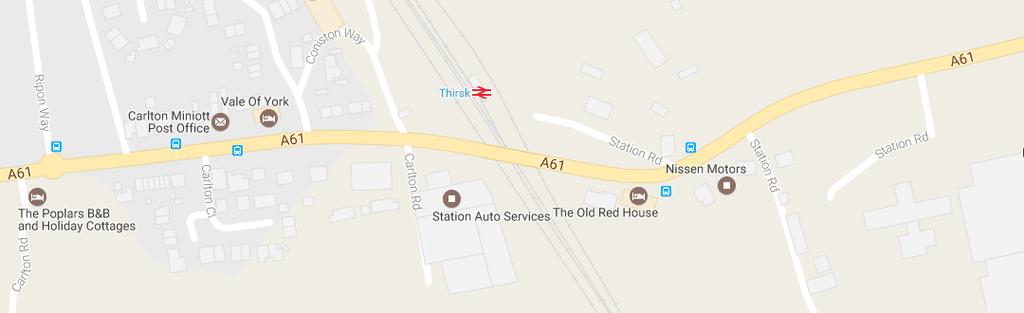 Site Audit: Accessibility by Car Road Access Railway Station is located on the A61, and is 1.5 miles from the town centre.