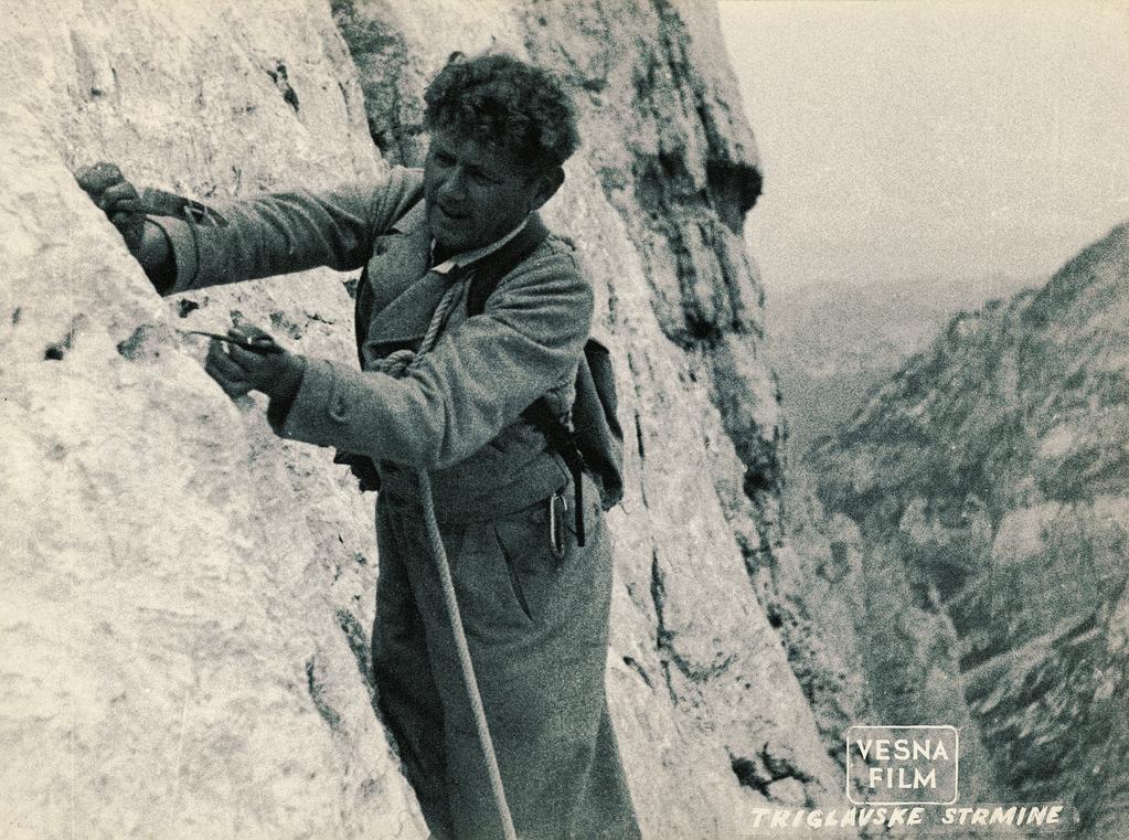 T R I D E S E TA L E TA : P R VA S L O V E N S K A C E L O V E ^ E R N A F I L M A Joža Čop, eden najpomembnejših plezalcev v zgodovini slovenskega alpinizma, v Triglavskih strminah.