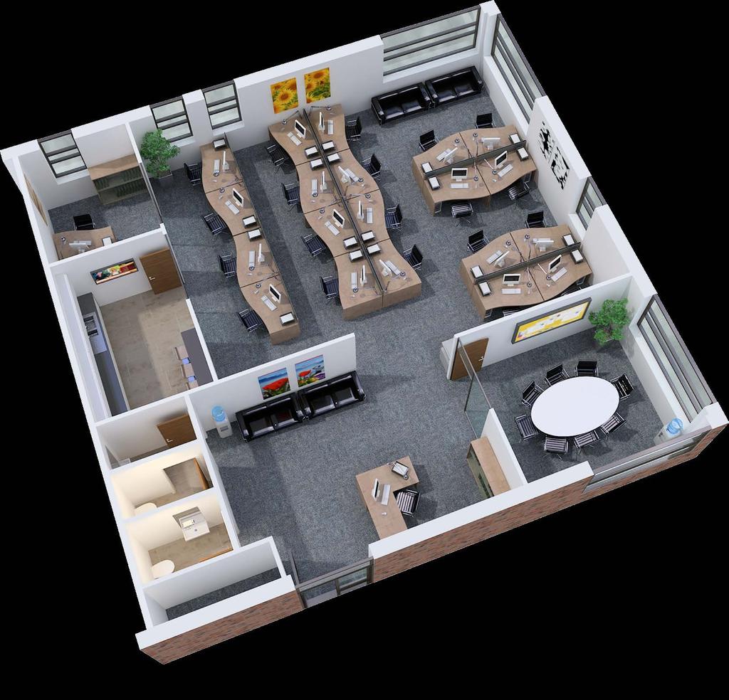 Winders Way & Leslie Hough Way spaceplan This 3D spaceplan* illustrates a typical office space of 2,569 ft