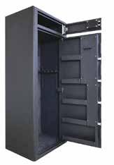 Anti-drill plate, high security keylock, full carpet lined plus gun rack and separate lockable ammo storage, patented internal hinges, lifetime after-theft replacement warranty, 5-year construction