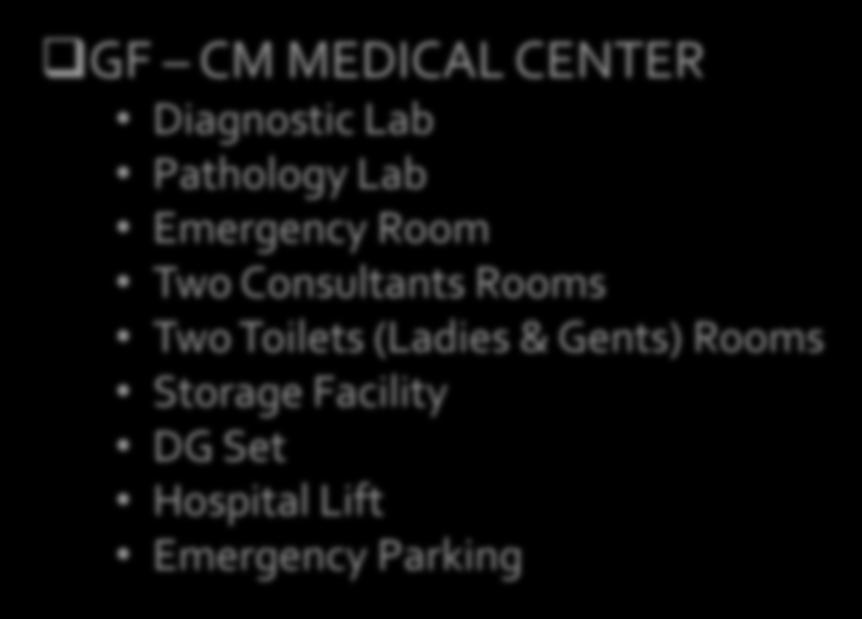 SUGGESTED ACTIVITIES GF CM MEDICAL CENTER Diagnostic Lab Pathology Lab Emergency Room Two