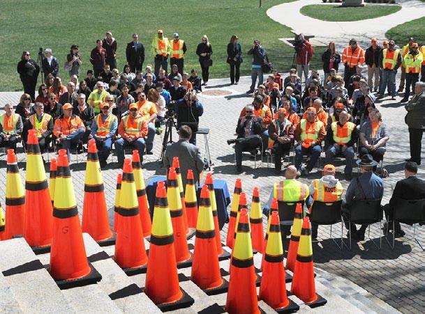 Go Orange! Go Orange! KDOT employee Greg Bayless speaks about the importance of work zone safety at the National Work Zone Awareness Week statewide news conference on March 26 at the Capitol.