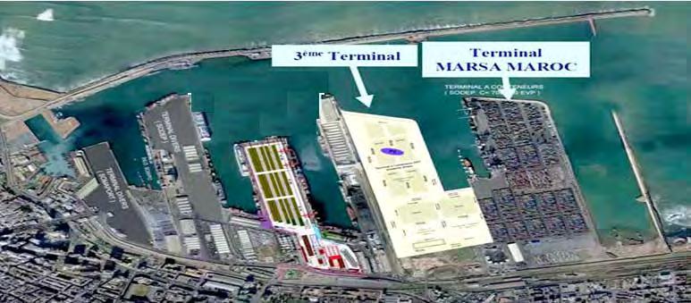 Casablanca container terminal layout : TC1 TC3 Marsa Maroc Terminal; 65% of MS; 600 m of quay.