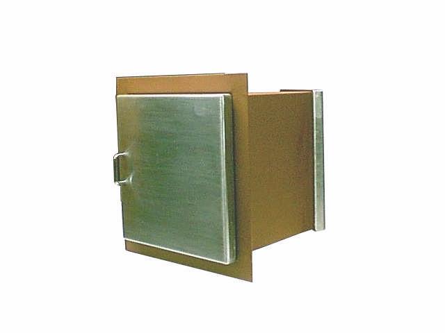 13 1/8" FPP-700 PACKAGE PASS THRU 15" Shown w/ stainless steel door option DESCRIPTION: THRU WALL PACKAGE PASS (Also known as Package Receiver) DOOR: 10 ga formed steel doors, each side BODY: 10 ga