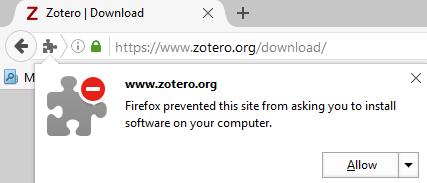 Nakon toga će se pojaviti sljedeća poruka www.zotero.