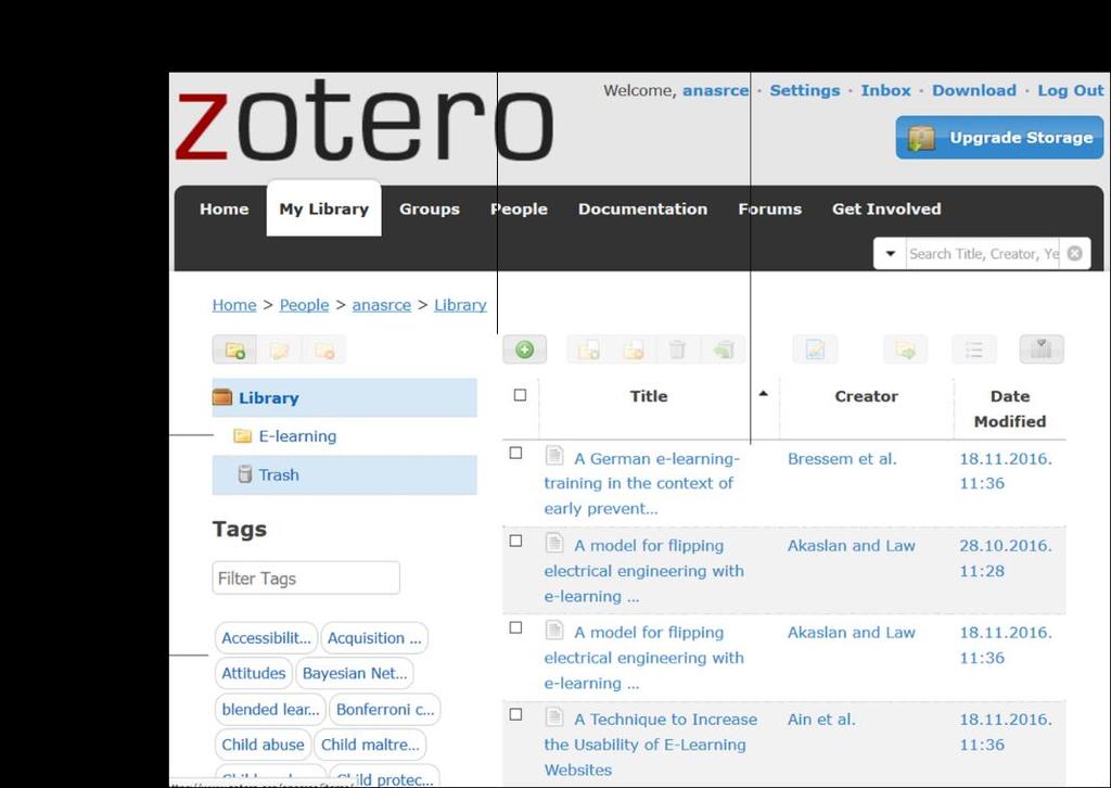 Sučelje dodatka Zotero za preglednik Firefox Nakon instalacije Zotero dodatka u web-pregledniku Firefox u gornjem desnom kutu dostupan je Zotero izbornik.