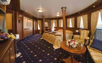 All cabins offer individually controlled air-conditioning and heating, direct dial telephone, satellite flat screen television and minibar.
