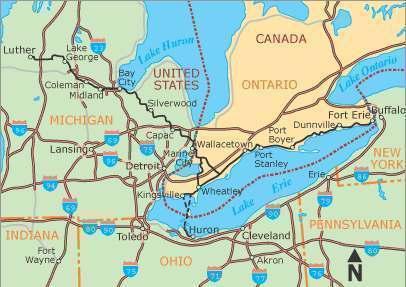 The Adventure Cycling Association also has The Adventure Cycling Route Network. Their Lake Erie Connector is 482 miles between Luther, MI, to Fort Erie, ON.