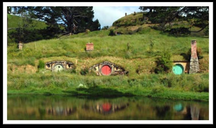 Day 4 Today we are going to leave Auckland and head south to Lake Taupo and our holiday cabin. Can you find Taupo on the map of New Zealand? Hobbiton full of hobbit holes!