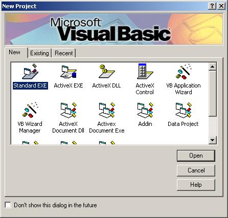 Programski jezik Visual Basic Zbirka zadataka 59 Slika 2.10. Početni ekran nakon pokretanja programa Visual Basic Izborom novog programa pojavljuje se prozor prikazan na slici 2.11.