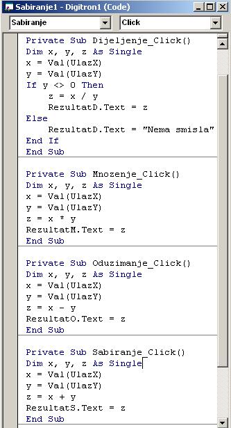 opisuju objekte za unos i prikaz vrijednosti (Label), - 5 komandnih dugmadi za početak i kraj programa (CommandButton).