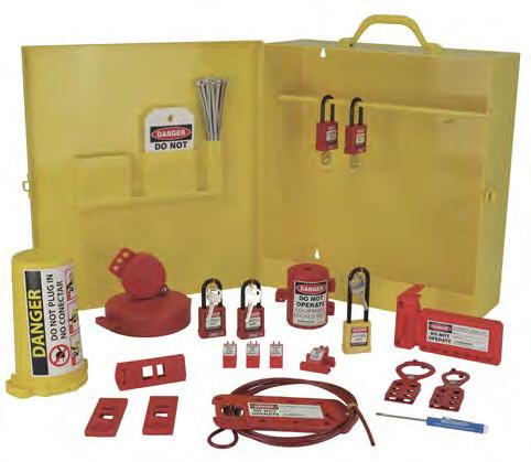 Made in USA Kit Contains: (3) Red Padlocks w/ 1¾ Shackle, (5) Lockout Tags, (10) Cable Ties, (1) 1 Steel Hasp, (1) 1½ Steel Hasp Mfg# Description Configuration UPC LOTO-CENTER-3L Electrical Center 3