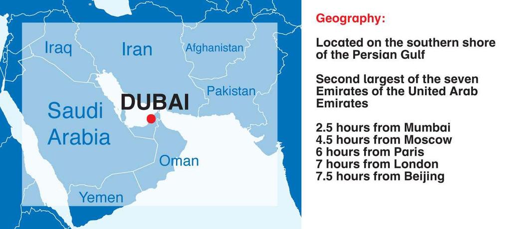 Geography Located on the Southern shore of the Persian Gulf Second largest of the seven Emirates of the United