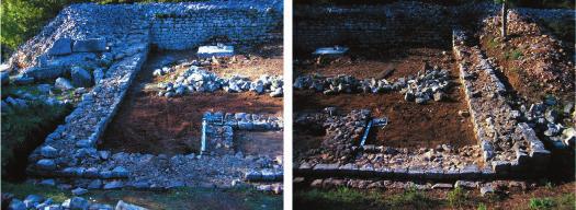 Hrvatski arheološki godišnjak 3/2006 Fulfinum, hram 1 nakon revizijskog istraživanja (foto: M. Čaušević-Bully) u isto vrijeme uza zid I.108 i izgrađen zid I.107, smješten okomito na njega. Zid I.