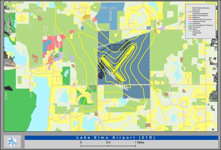 Figure L-7: 2025 Preferred Alternative Contours, Lake Elmo Airport L.12 Noise Exposure Zones: Zone 1 - Occurs on and immediately adjacent to the airport property.