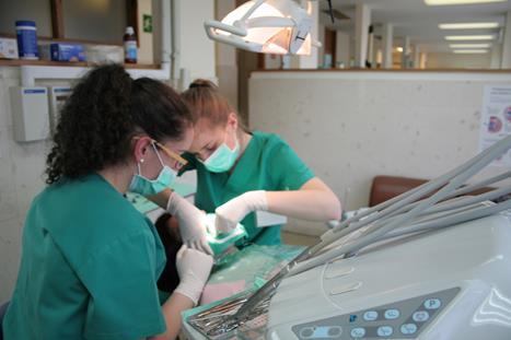 El segundo tipo son asignaturas clínicas de Odontología que su docencia teórica y práctica se imparte en el edificio de Odontología, utilizando los recursos propios como los laboratorios de prótesis,