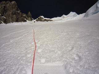 The steep snow ice climb