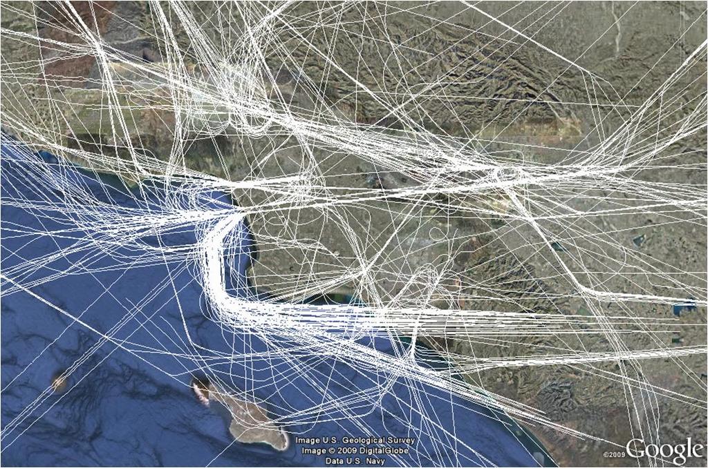 Sample Flight Tracks, LAX Area Do these tracks contain clues for types of trajectory