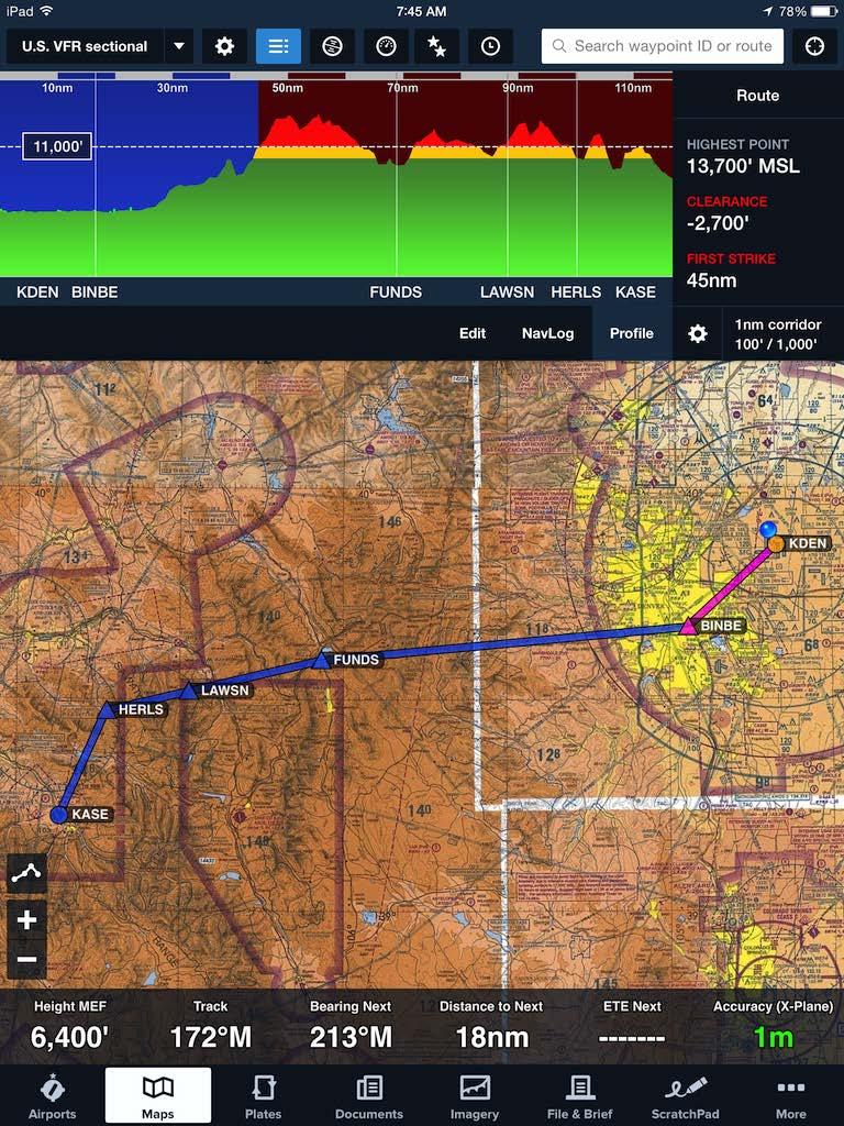 Profile View While planning your flight, the Profile view (ipad only, Pro subscription required) shows a cross section with your planned altitude relative to the terrain and obstacles within a