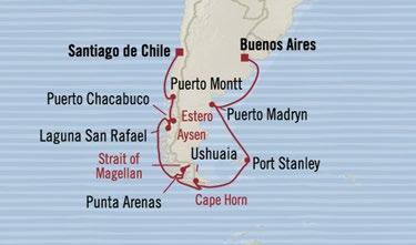 Satiago de Chile to Bueos Aires 16 days 17 Feb 2020 INSIGNIA Overight - Chilea Fjords S* Pethouse US$9,899 US$8,399 Cocierge