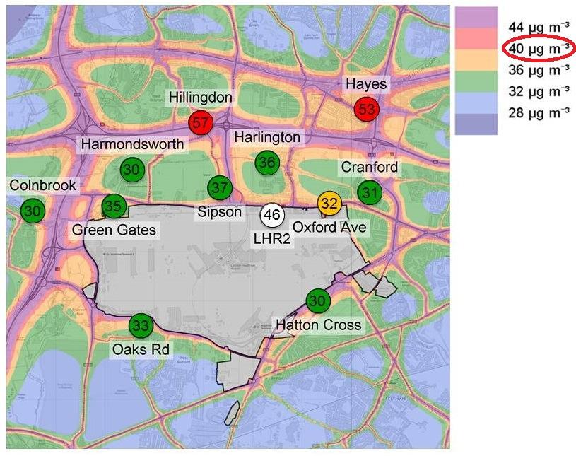 Modelled NO 2 concentrations & 2014 measured values EU limit value (does not apply at LHR2) *Sites are operated by Heathrow/Local Authorities/Environment Agency and are part of the