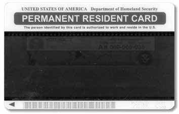 This most recent older version of the Permanent Resident Card shows the DHS seal and contains a detailed hologram on the front of the card.