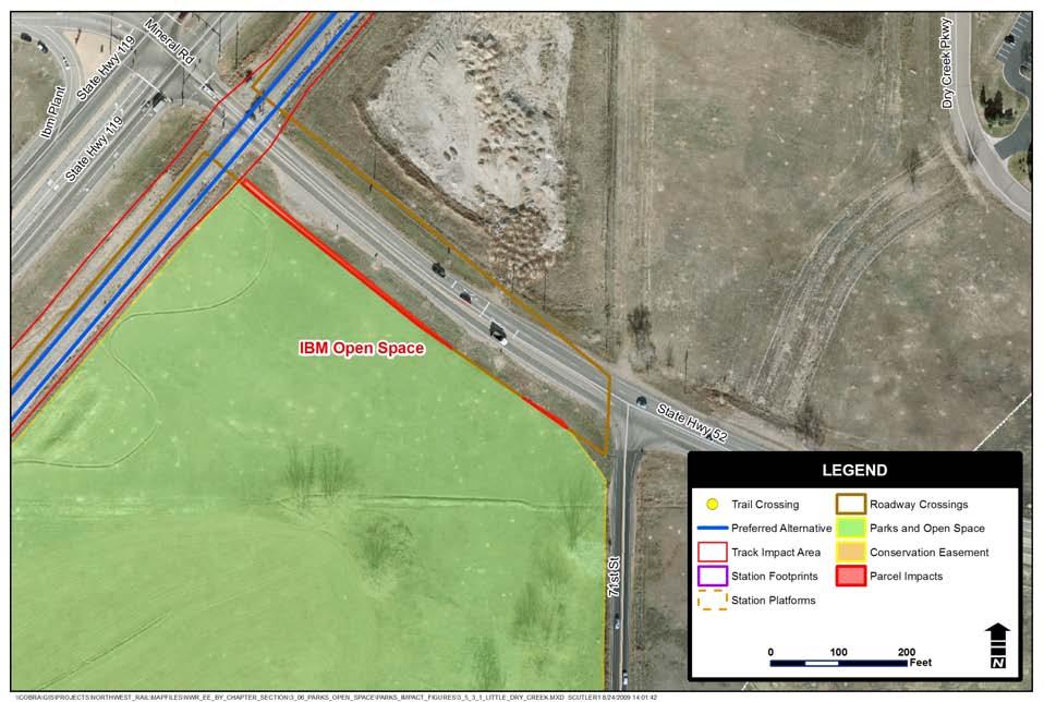 FIGURE 3.6-11. IMPACTS TO IBM OPEN SPACE AT SH 52 Longmont Section Approximately 0.02 acre from the Boulder Tech Center Conservation Easement, 0.