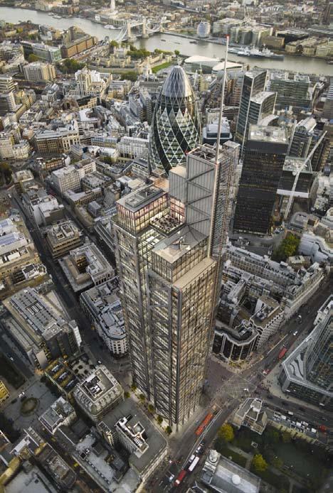 Heron Tower is the tallest building in the City of London, stretching 202 metres into the skyline. The building will be finished with a 28-metre mast giving an overall height of 230 metres.